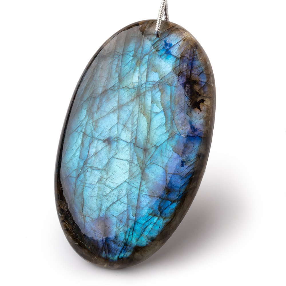 63x38x9mm Labradorite Plain Oval Pendant 1 AAA Focal - Beadsofcambay.com