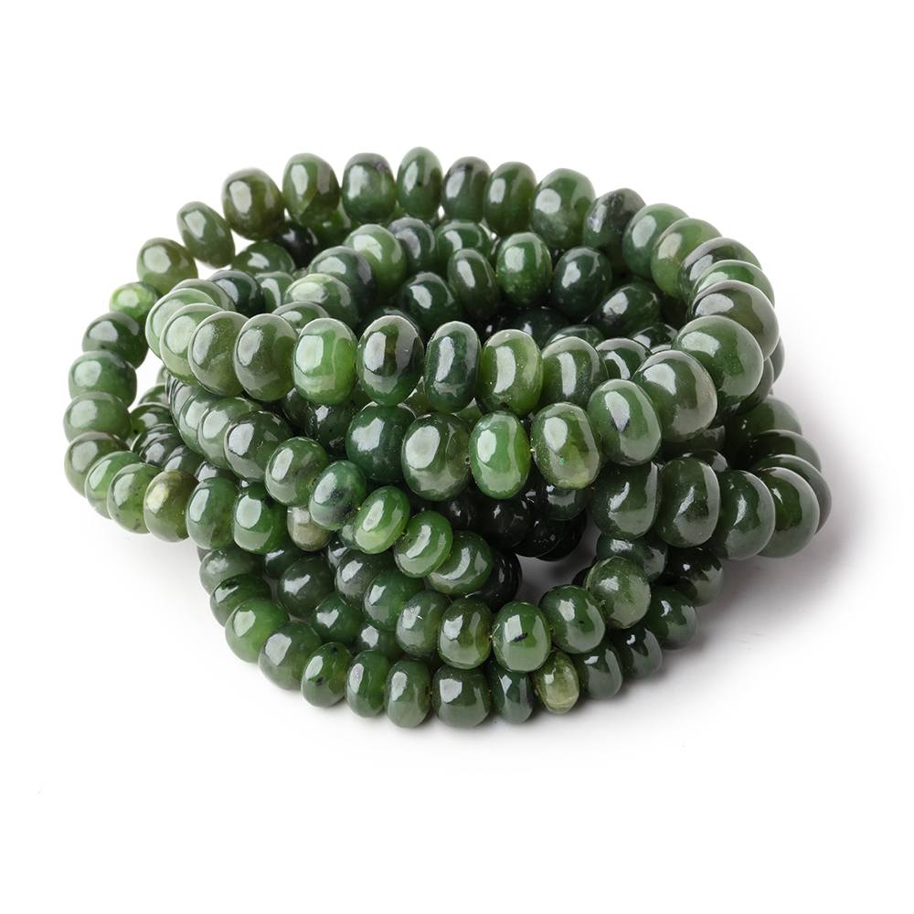 6.5-10mm Nephrite Jade Plain Rondelle Beads 18 inch 83 pieces - Beadsofcambay.com