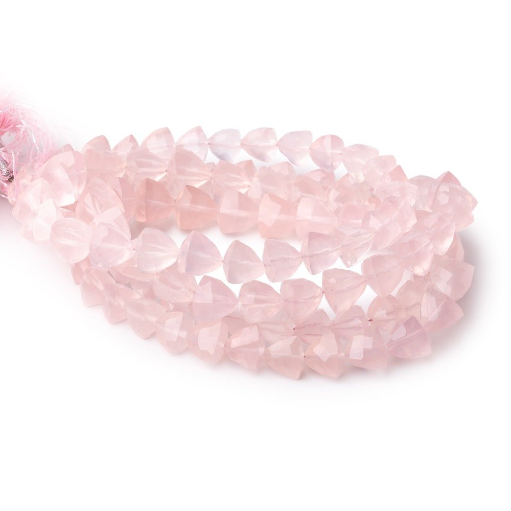 6.5-10mm Rose Quartz Straight Drilled Faceted Trillion Beads 16 inch 51 pieces - Beadsofcambay.com