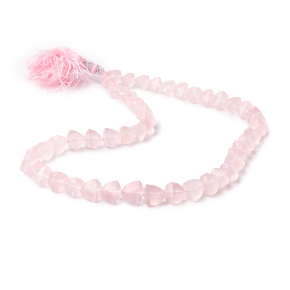 6.5-10mm Rose Quartz Straight Drilled Faceted Trillion Beads 16 inch 51 pieces - Beadsofcambay.com