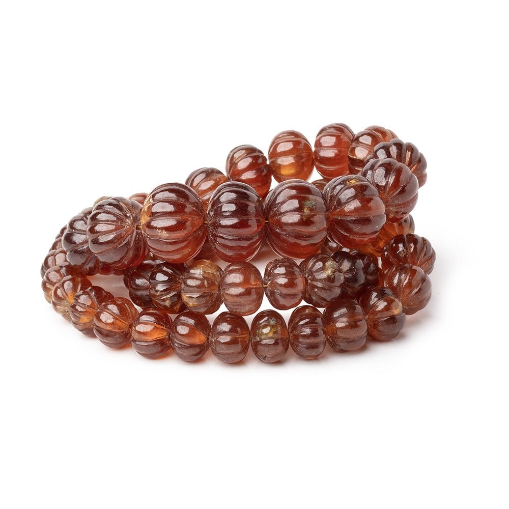 6.5-12.5mm Hessonite Garnet hand carved Melon rondelles 16 inch 60 beads - Beadsofcambay.com