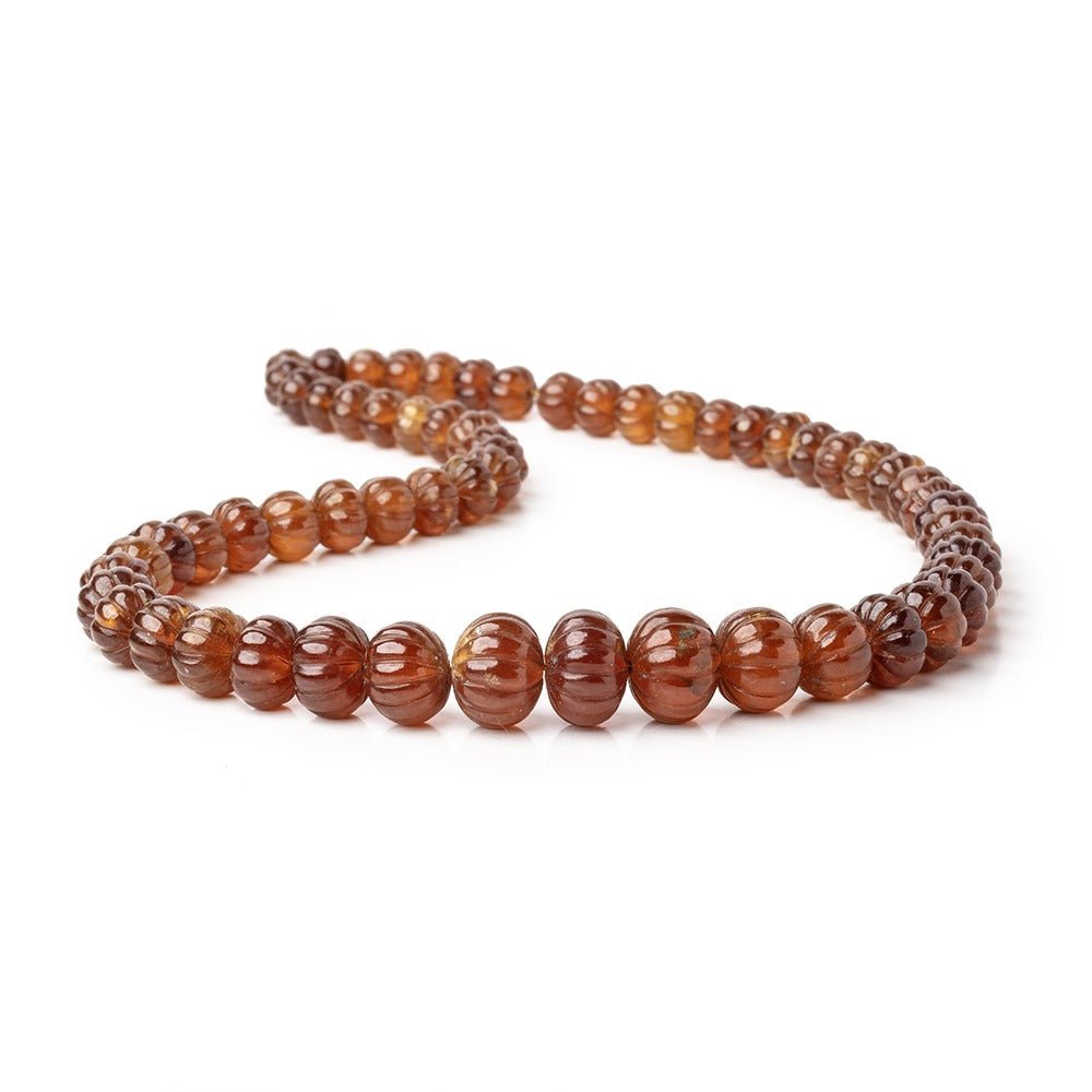 6.5-12.5mm Hessonite Garnet hand carved Melon rondelles 16 inch 60 beads - Beadsofcambay.com