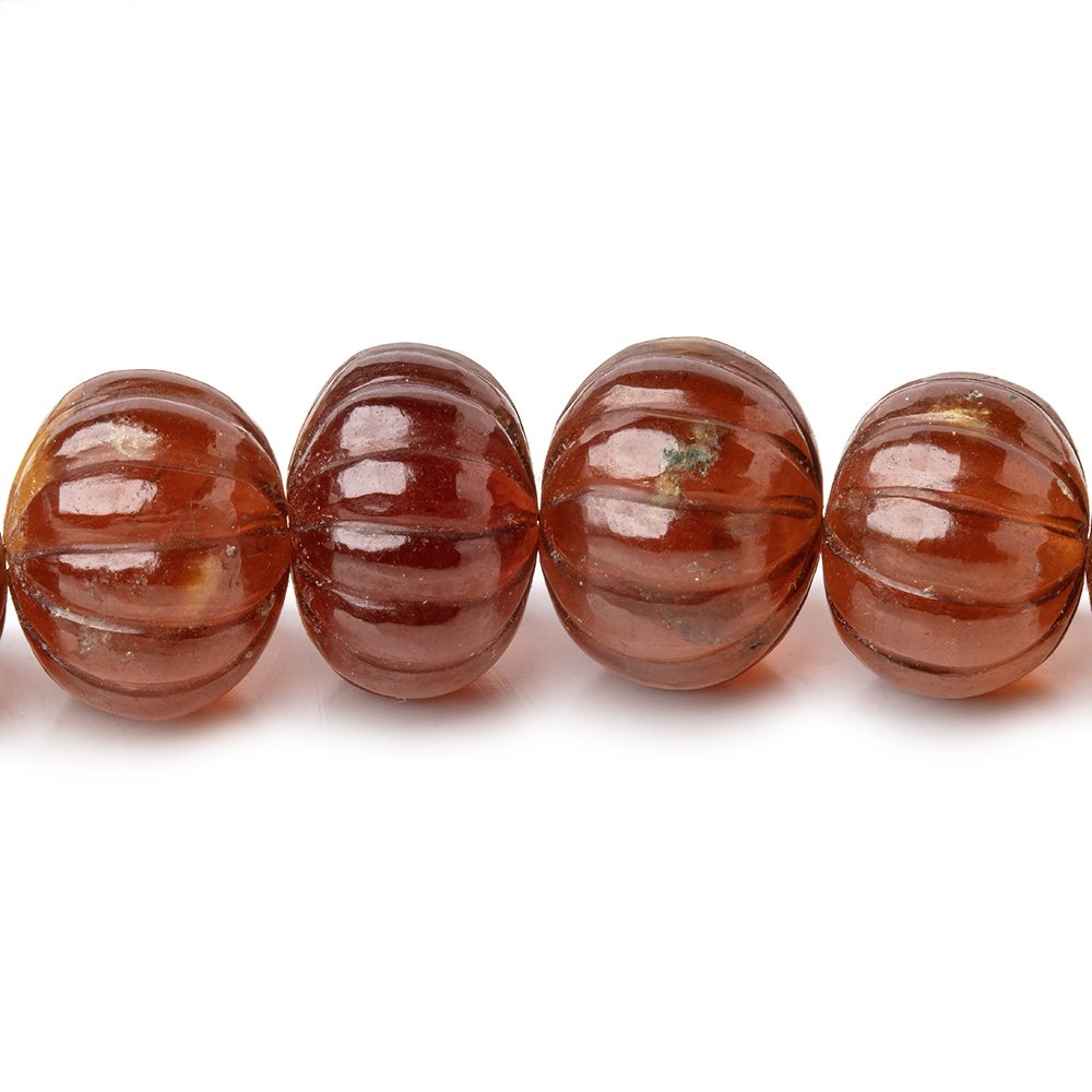 6.5-12.5mm Hessonite Garnet hand carved Melon rondelles 16 inch 60 beads - Beadsofcambay.com