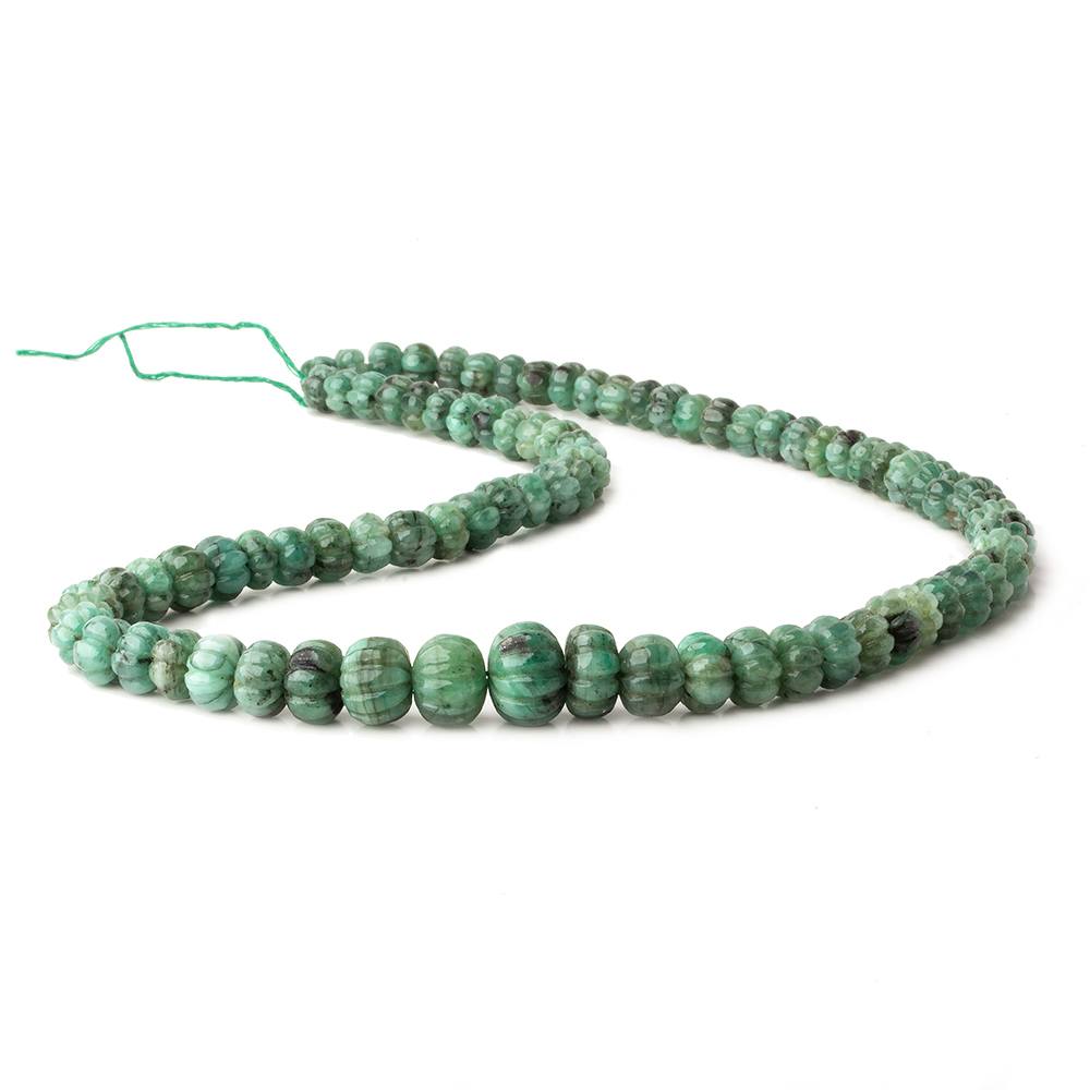 6.5-12mm Brazilian Emerald Carved Melon Rondelle Beads 18 inch 85 pieces A - Beadsofcambay.com