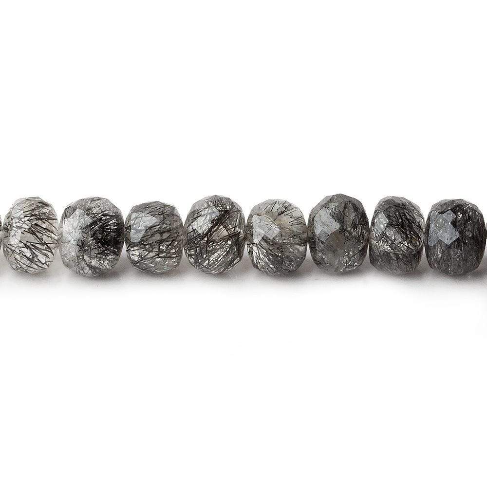 6.5-7.5mm Black Tourmalinated Quartz faceted rondelle beads 8 inch 39 pieces - Beadsofcambay.com
