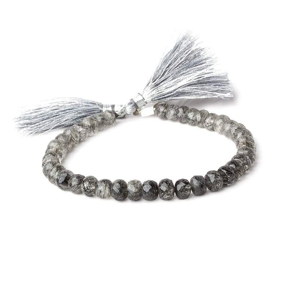 6.5-7.5mm Black Tourmalinated Quartz faceted rondelle beads 8 inch 39 pieces - Beadsofcambay.com