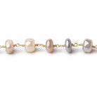 6.5-7.5mm Mystic Multi Moonstone Plain Rondelles on Gold Plated Chain by the Foot - Beadsofcambay.com
