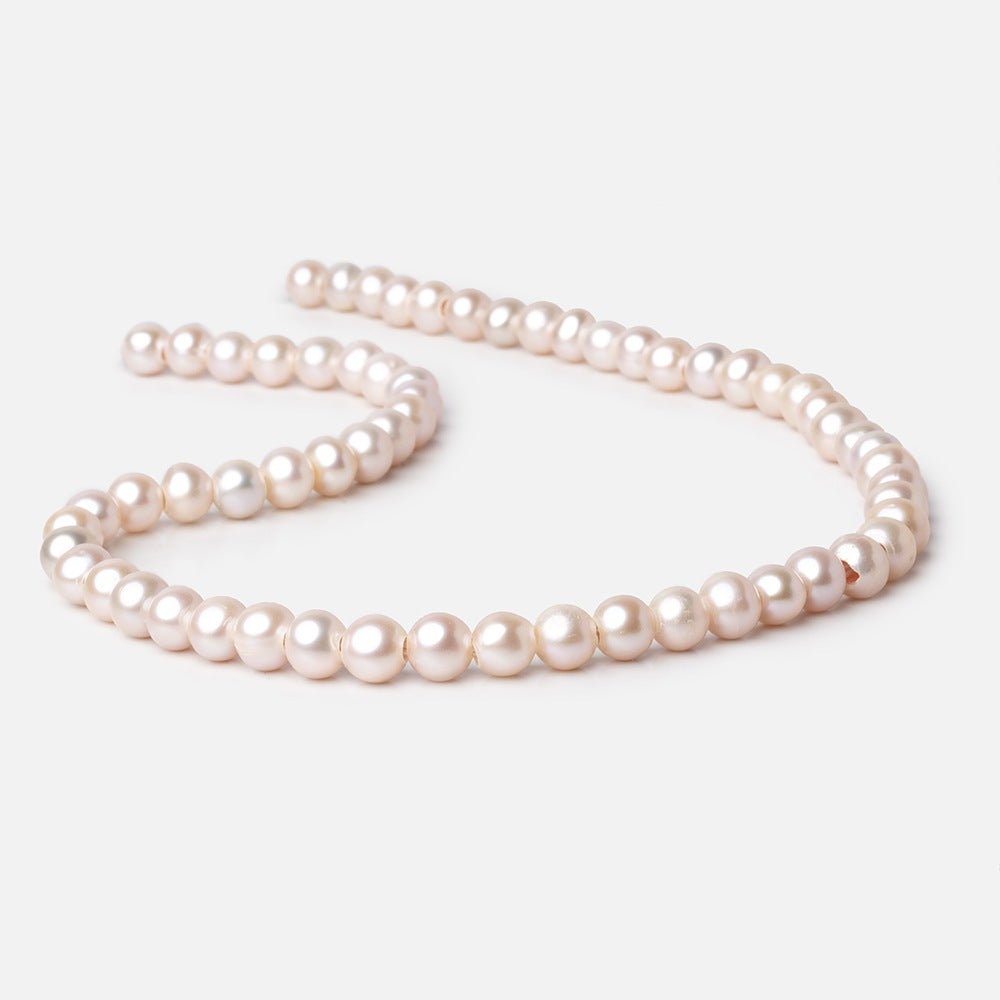 6.5-7.5mm Pale Peach Off Round 2.5mm Large Hole Freshwater Pearls 15.5 inch 62 Beads - Beadsofcambay.com