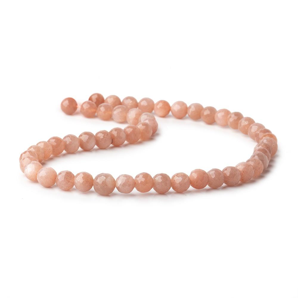 6.5-7.5mm Peach Moonstone Faceted Round Beads 14 inch 45 pieces - Beadsofcambay.com