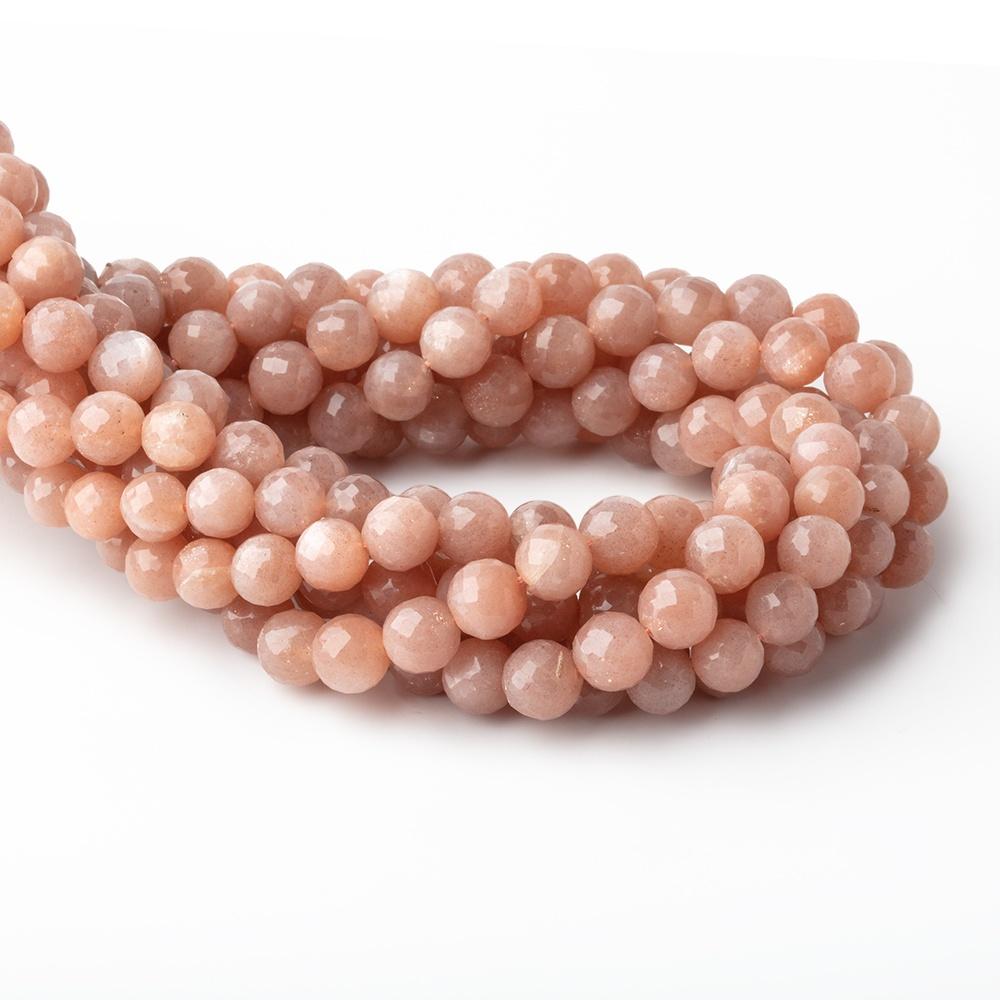 6.5-7.5mm Peach Moonstone Faceted Round Beads 14 inch 45 pieces - Beadsofcambay.com