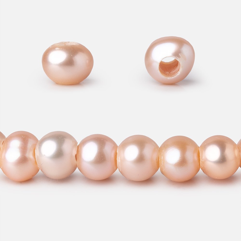 6.5-7.5mm Peach Off Round Large Hole Freshwater Pearls 15.5 inch 72 Beads - Beadsofcambay.com