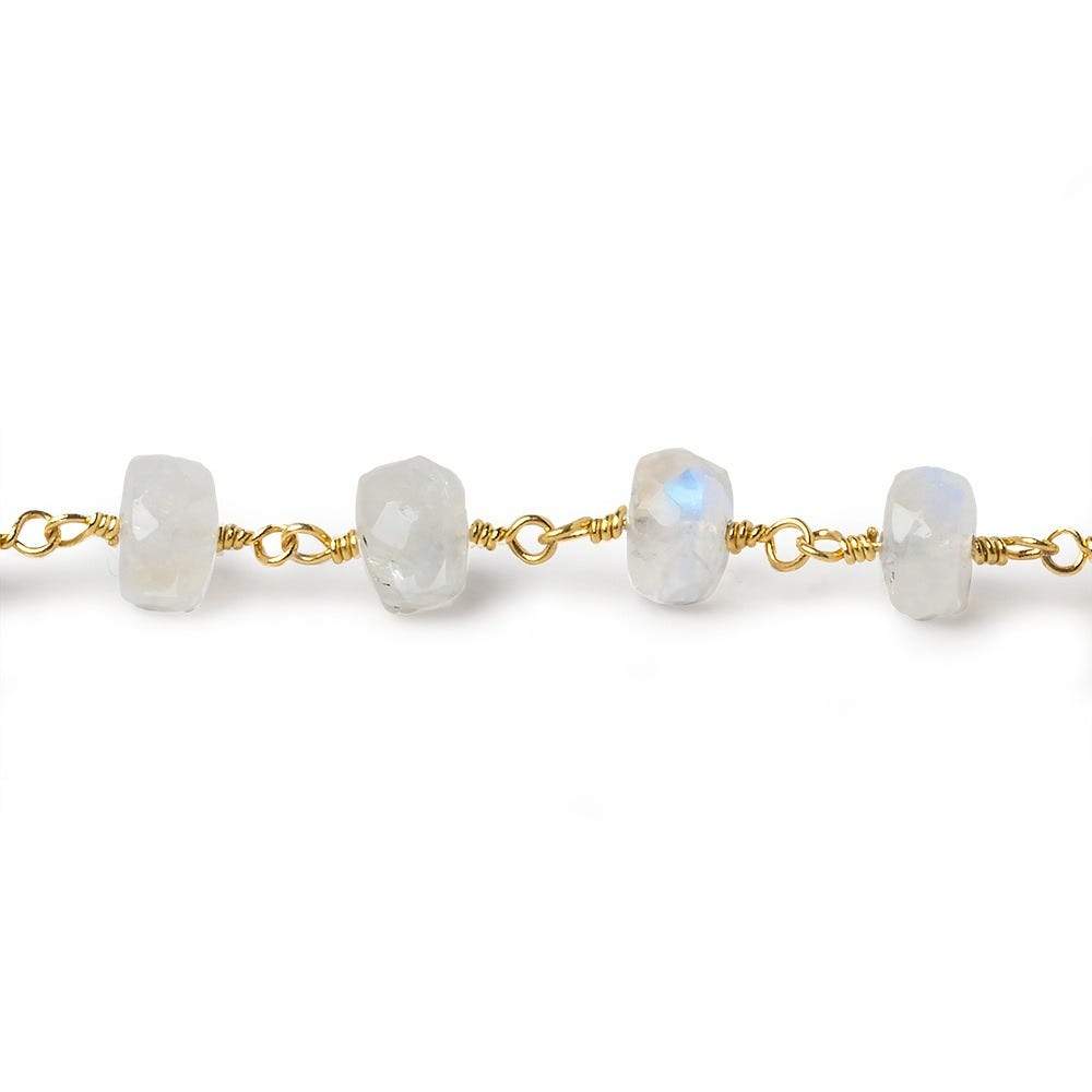 6.5-7.5mm Rainbow Moonstone faceted rondelle Gold plated Chain by the foot 28 pieces - Beadsofcambay.com