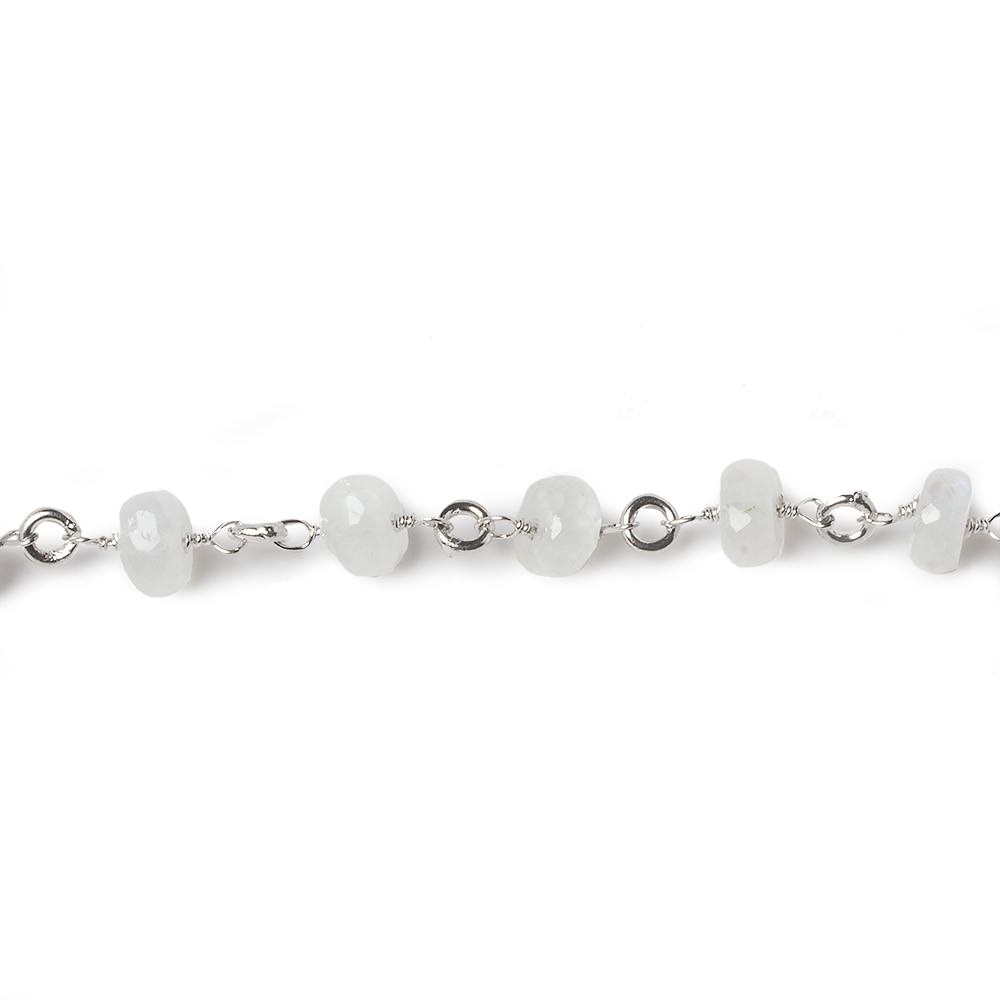 6.5-7.5mm Rainbow Moonstone rondelle Linked Silver Chain by the foot 24 beads - Beadsofcambay.com