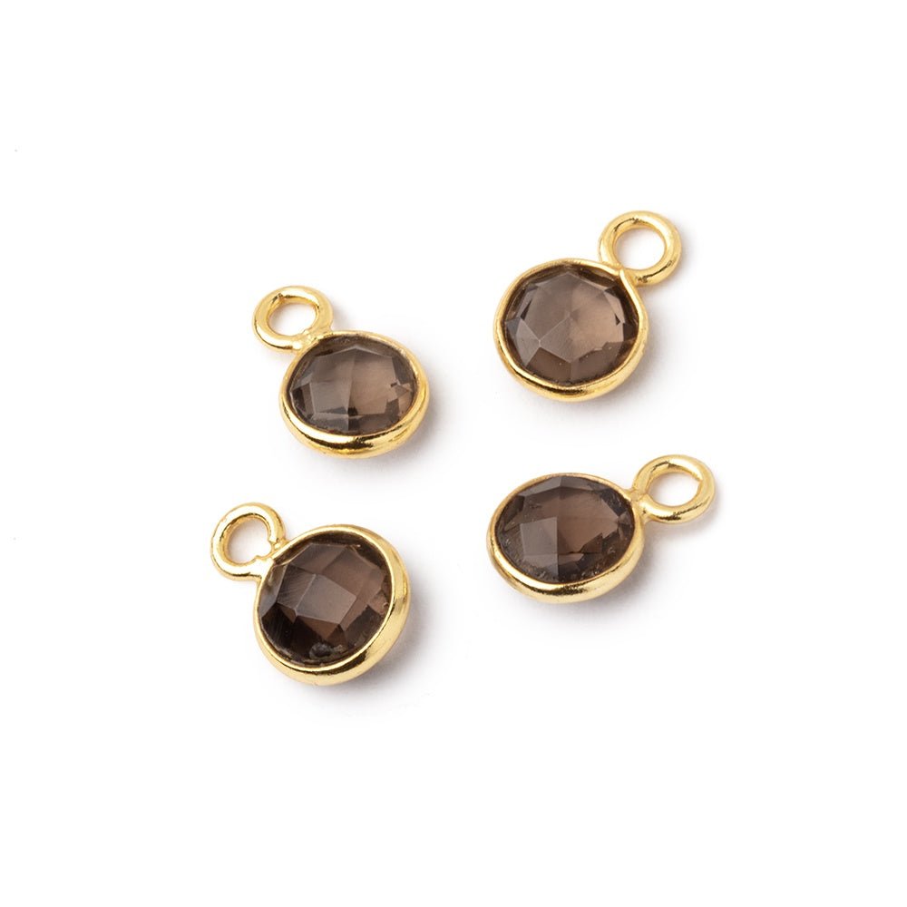 6.5-7.5mm Vermeil Bezel Smoky Quartz Faceted Coin Focal Pendants Set of 4 pieces - Beadsofcambay.com