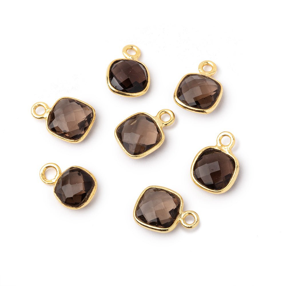 6.5-7.5mm Vermeil Bezel Smoky Quartz Faceted Cushion Pendant 1 piece - Beadsofcambay.com