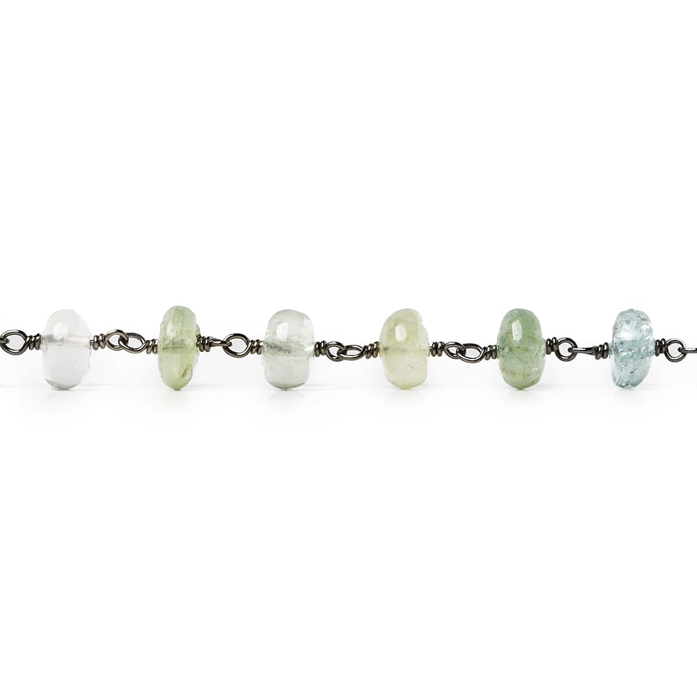 6.5-7mm Aquamarine & Beryl plain rondelle Black Gold Chain by the foot 33 pieces - Beadsofcambay.com