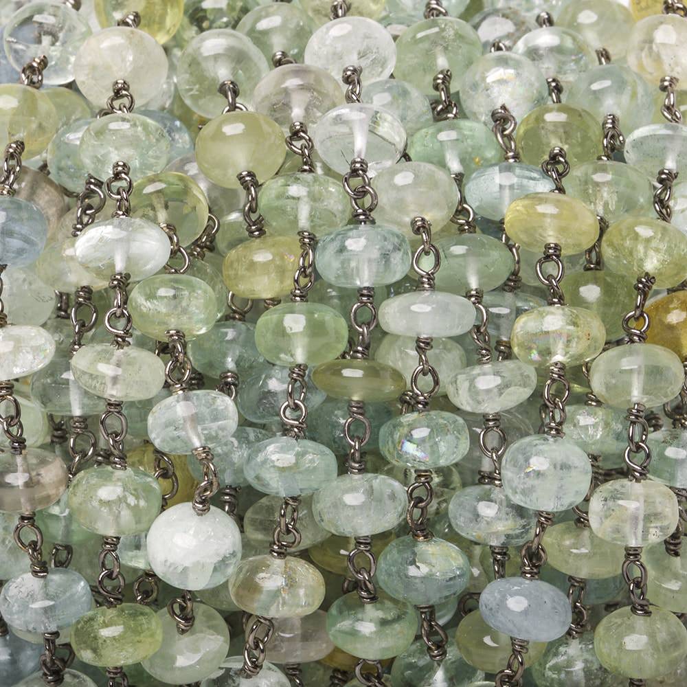 6.5-7mm Aquamarine & Beryl plain rondelle Black Gold Chain by the foot 33 pieces - Beadsofcambay.com