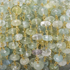 6.5-7mm Aquamarine & Beryl plain rondelle Gold Chain by the foot 33 pieces - Beadsofcambay.com