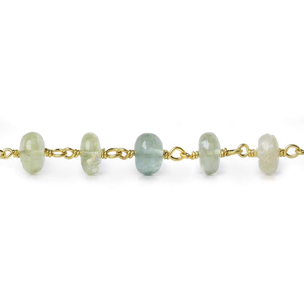 6.5-7mm Aquamarine & Beryl plain rondelle Gold Chain by the foot 33 pieces - Beadsofcambay.com