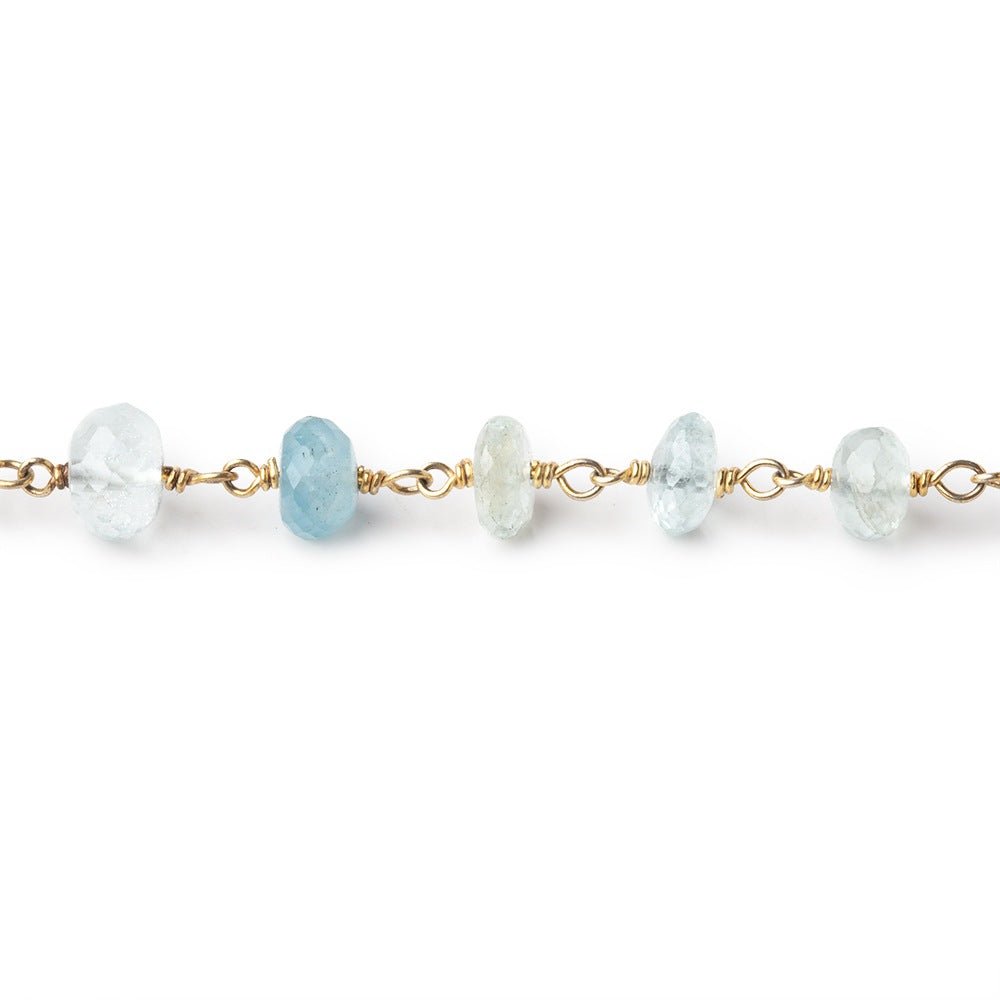6.5-7mm Aquamarine Faceted Rondelle Beads on Vermeil Chain - Beadsofcambay.com