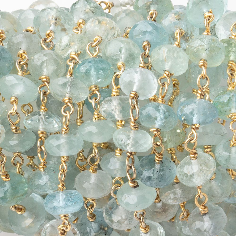 6.5-7mm Aquamarine Faceted Rondelle Beads on Vermeil Chain - Beadsofcambay.com