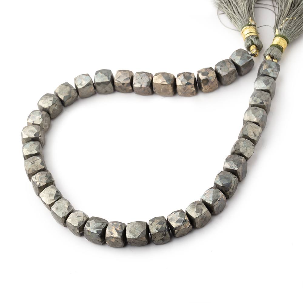 6.5-7mm Golden Pyrite faceted cube beads 9.5 inch 37 pieces - Beadsofcambay.com