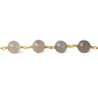 6.5-7mm Grey Moonstone faceted round Gold plated Chain by the foot 22 beads - Beadsofcambay.com