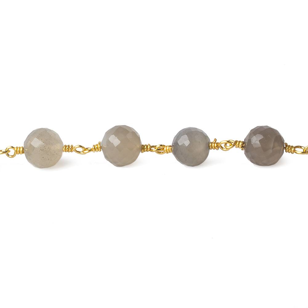 6.5-7mm Grey Moonstone faceted round Gold plated Chain by the foot 22 beads - Beadsofcambay.com