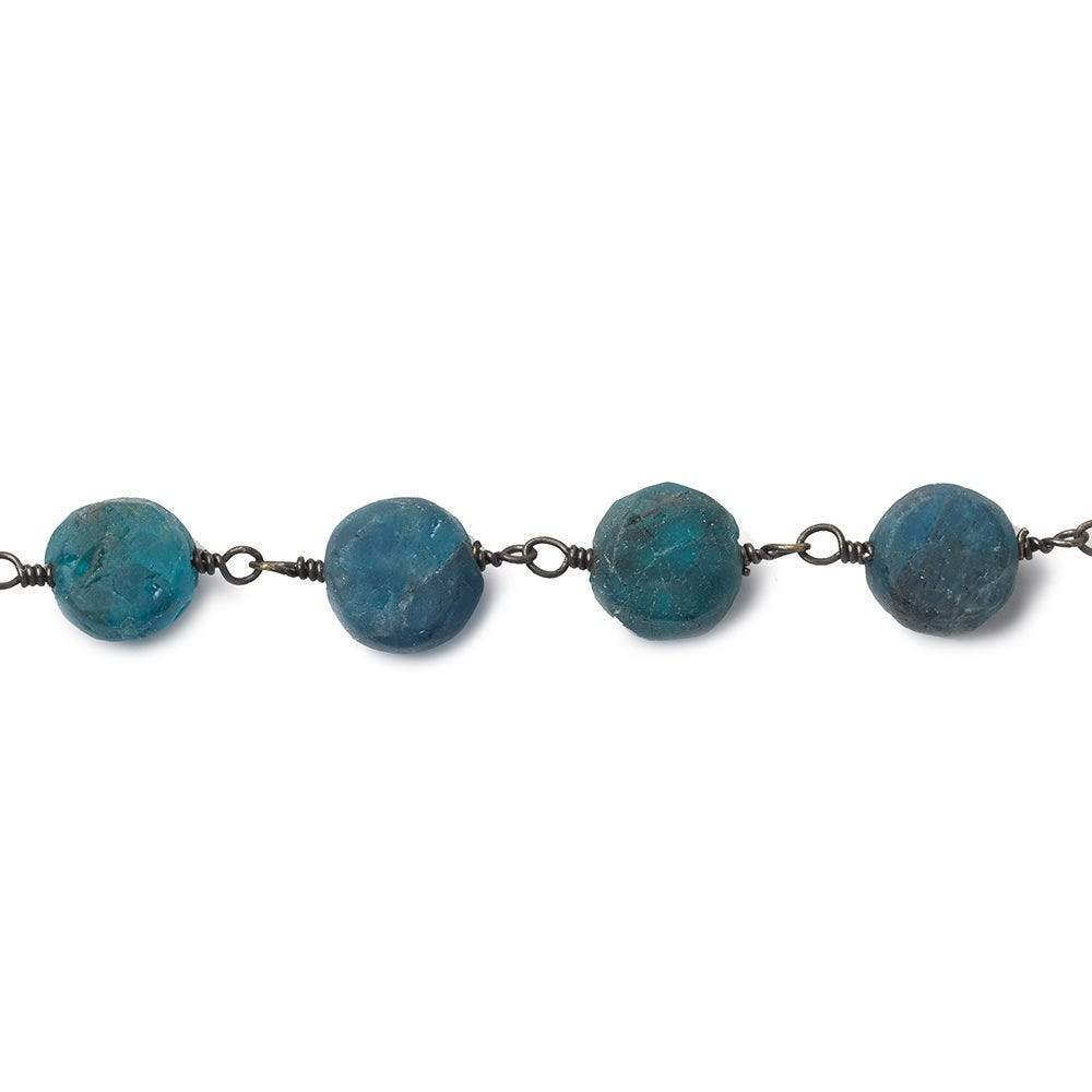 6.5-7mm Matte Apatite plain coin Black Gold plated Chain by the foot 25 beads - Beadsofcambay.com