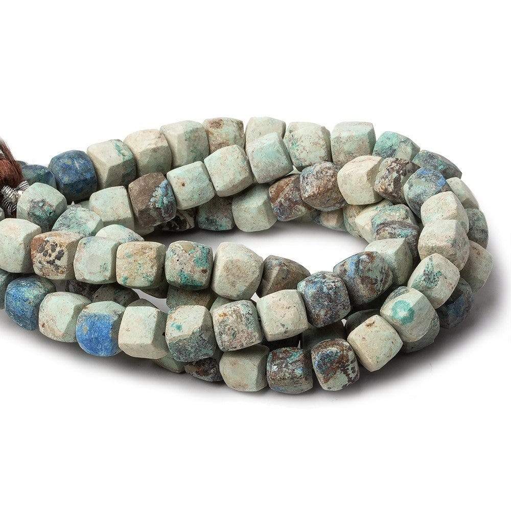 6.5-7mm Matte Chrysocolla plain cube beads 7.5 inch 27 pieces - Beadsofcambay.com