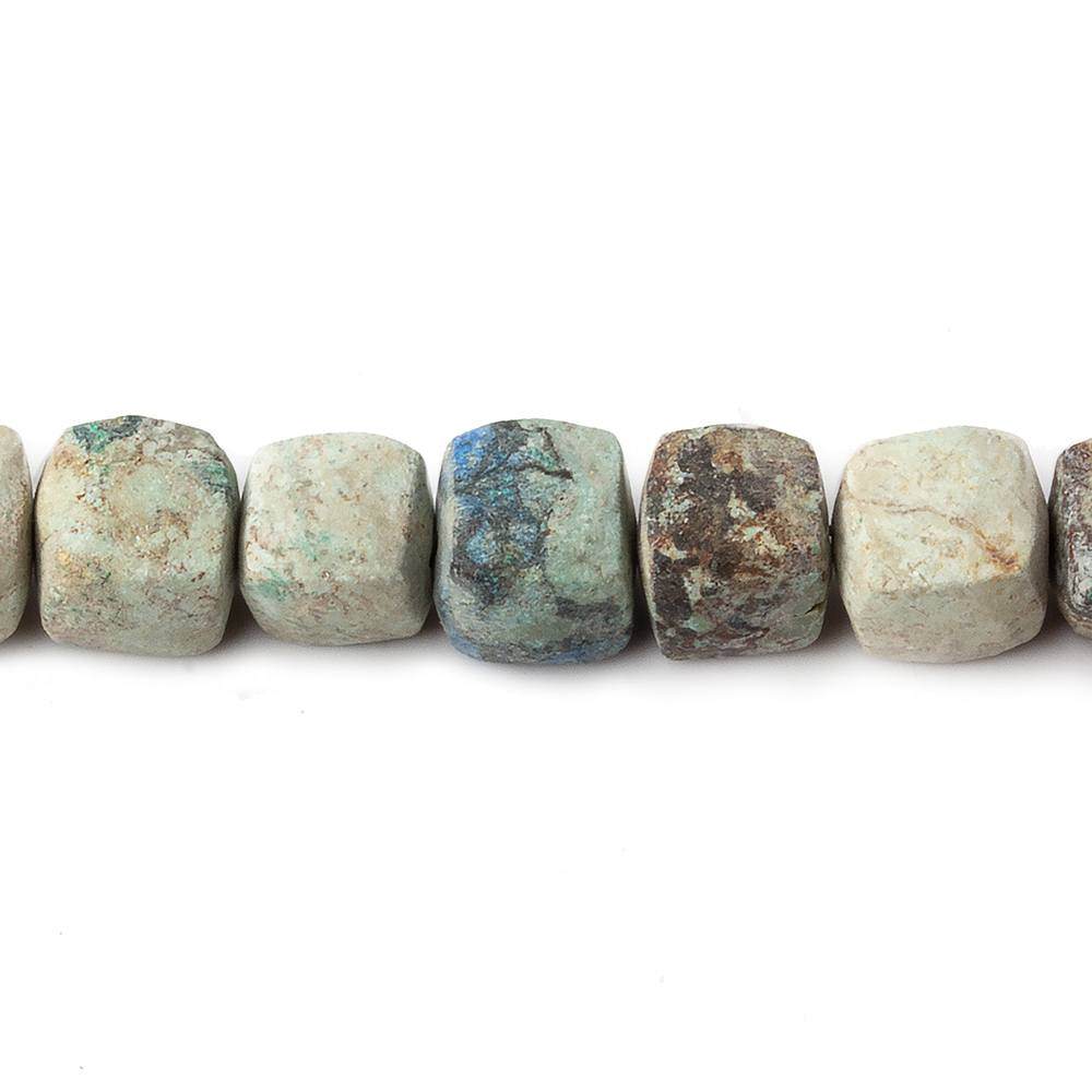 6.5-7mm Matte Chrysocolla plain cube beads 7.5 inch 27 pieces - Beadsofcambay.com