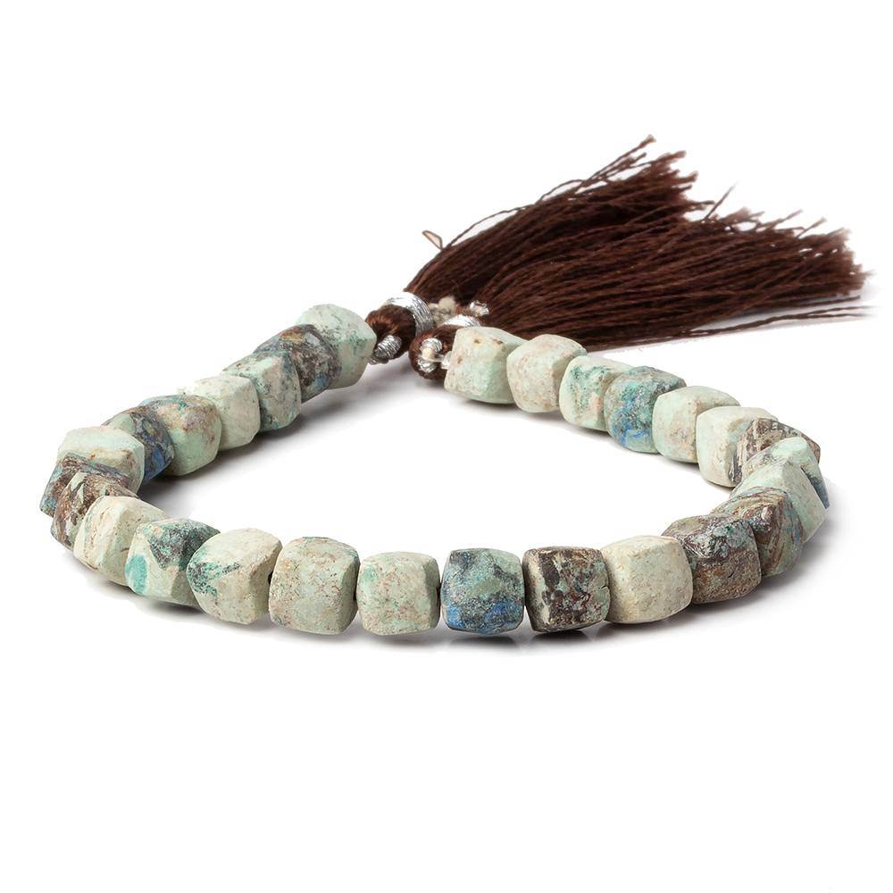 6.5-7mm Matte Chrysocolla plain cube beads 7.5 inch 27 pieces - Beadsofcambay.com