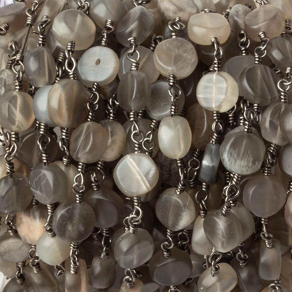 6.5-7mm Matte Multi Color Moonstone plain coin Black Gold plated Chain by the foot 23 pcs - Beadsofcambay.com