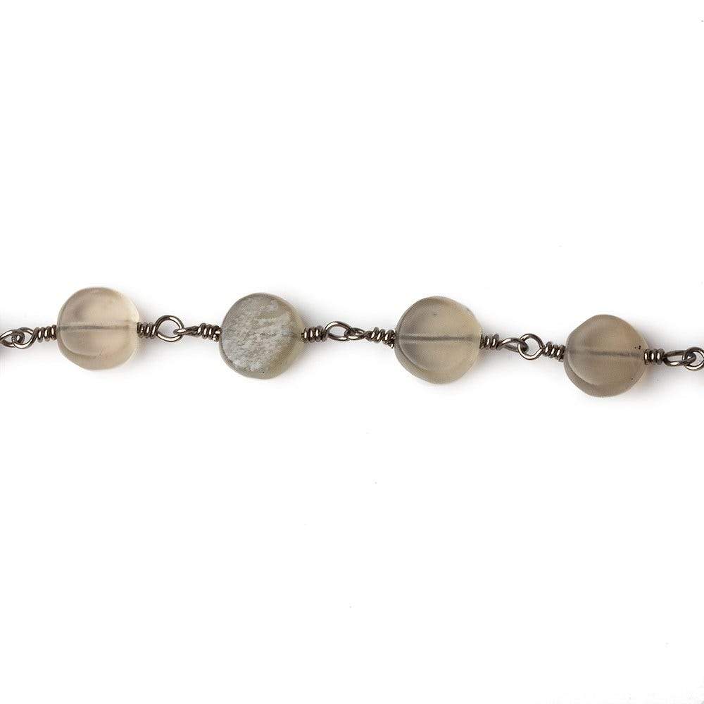 6.5-7mm Matte Multi Color Moonstone plain coin Black Gold plated Chain by the foot 23 pcs - Beadsofcambay.com