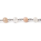 6.5-7mm Multi Color Moonstone Plain Rounds on Black Gold Plated Chain - Beadsofcambay.com