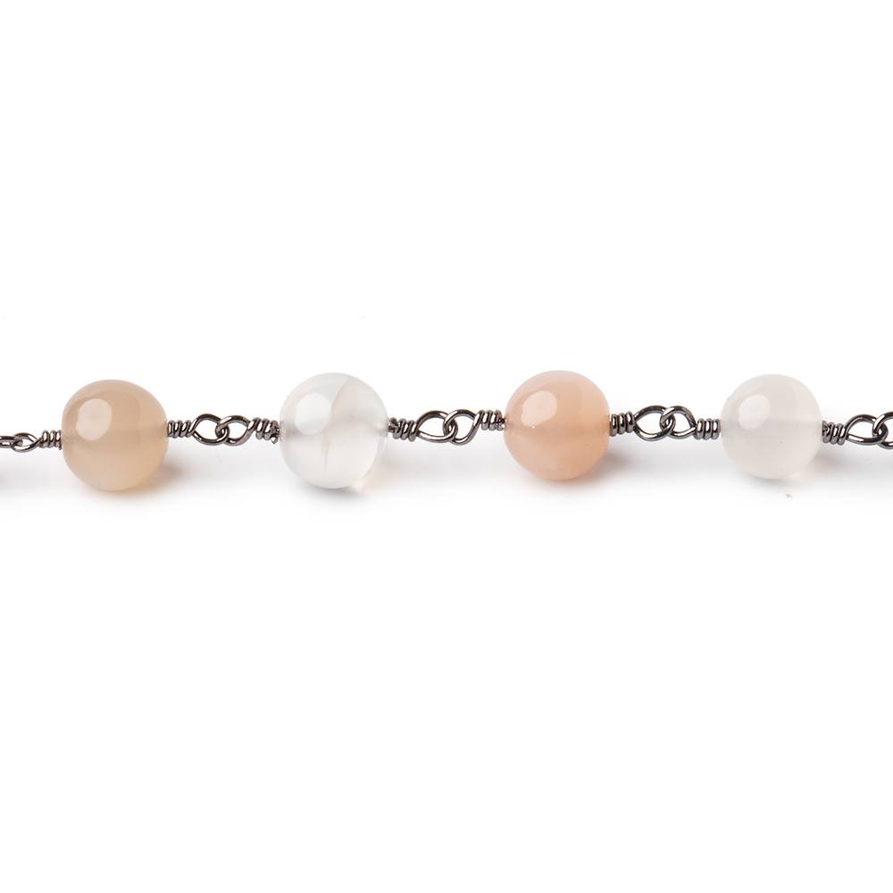 6.5-7mm Multi Color Moonstone Plain Rounds on Black Gold Plated Chain - Beadsofcambay.com