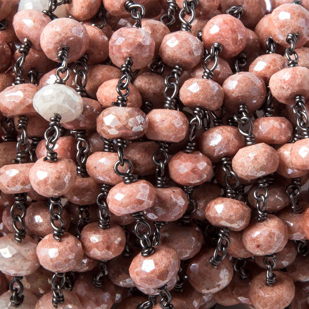 6.5-7mm Mystic Salmon Quartz rondelle Black Gold plated .925 Silver Chain 26 pcs - Beadsofcambay.com