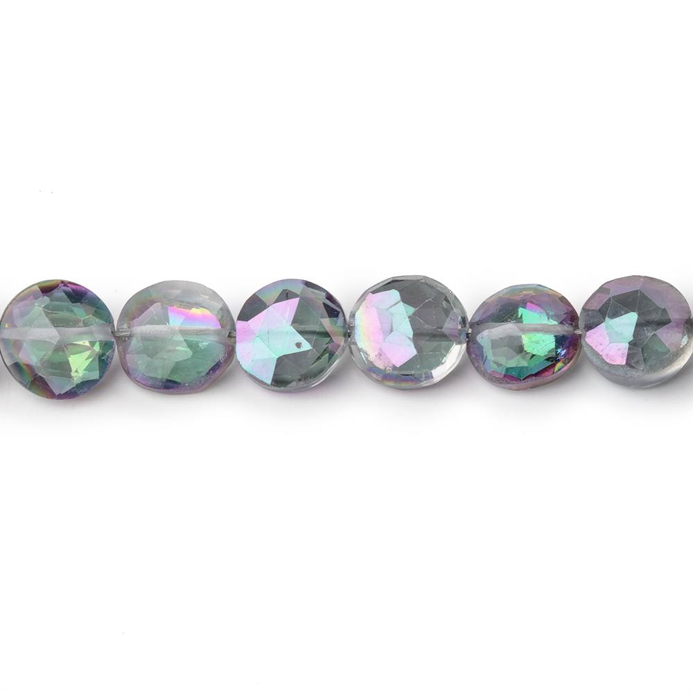 6.5-7mm Mystic White Topaz Faceted Coin Beads 9 inch 32 pieces - Beadsofcambay.com