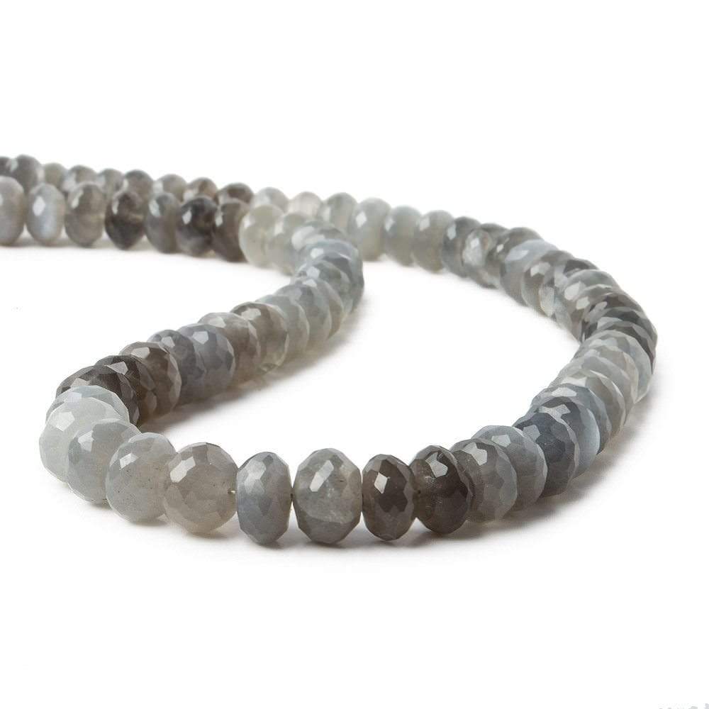 6.5-7mm Shaded Platinum Grey Moonstone faceted rondelles 15 inch 87 Beads AA - Beadsofcambay.com