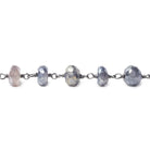 6.5-7mm Silver Mystic Platinum Moonstone faceted rondelle Black Gold .925 Silver Chain by the foot 32 beads - Beadsofcambay.com