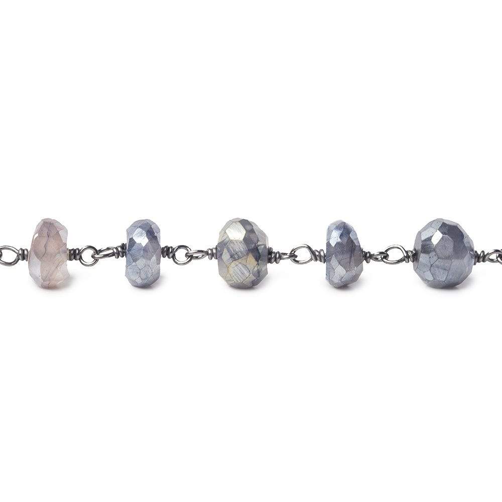6.5-7mm Silver Mystic Platinum Moonstone faceted rondelle Black Gold .925 Silver Chain by the foot 32 beads - Beadsofcambay.com