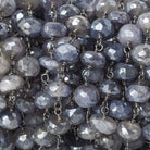 6.5-7mm Silver Mystic Platinum Moonstone faceted rondelle Black Gold .925 Silver Chain by the foot 32 beads - Beadsofcambay.com