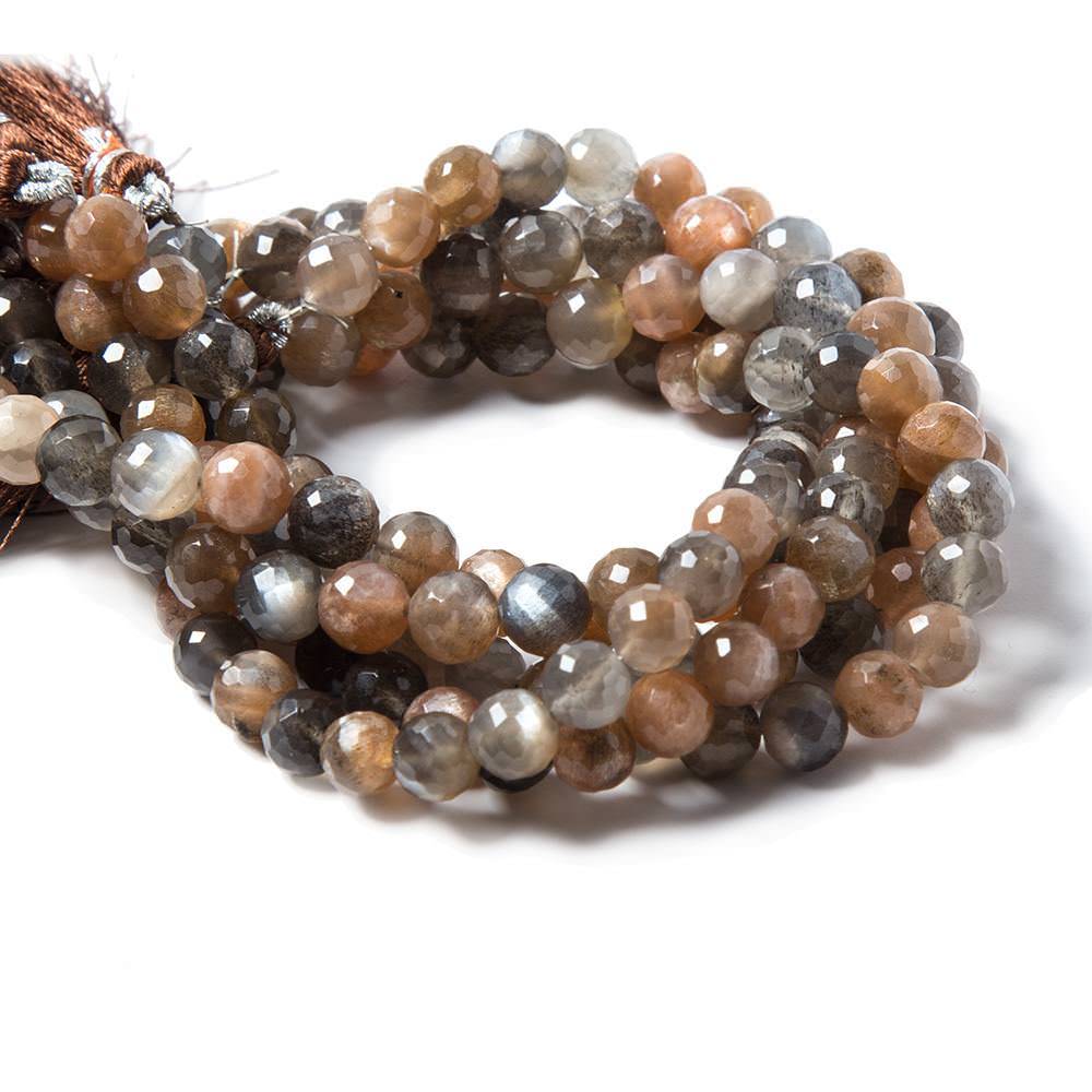 6.5-7mm Sunstone, Chocolate & Grey Moonstone faceted rounds 29 beads - Beadsofcambay.com