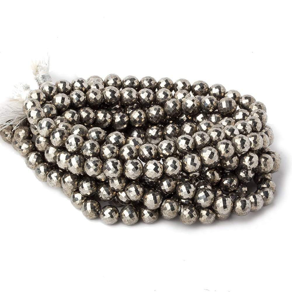 6.5-7mm White Pyrite faceted round beads 15.5 inch 59 pieces AAA - Beadsofcambay.com