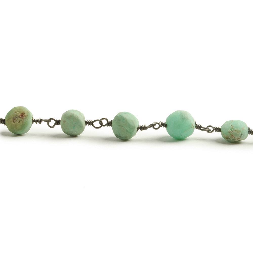 6.5-8mm Matte Chrysoprase plain coin Black Gold plated Chain by the foot with approximately 23 pieces - Beadsofcambay.com