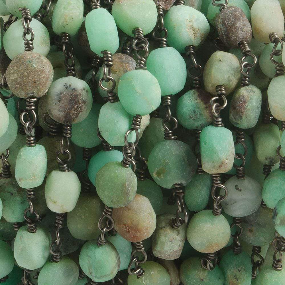 6.5-8mm Matte Chrysoprase plain coin Black Gold plated Chain by the foot with approximately 23 pieces - Beadsofcambay.com