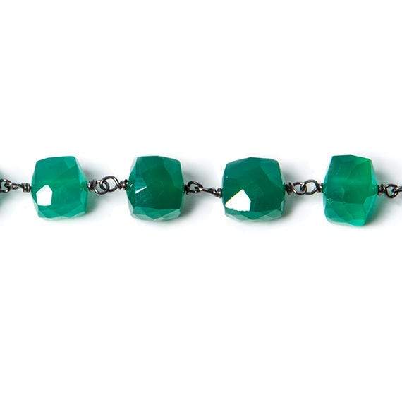 6.5-8mm True Green Onyx cube Black Gold over Silver Chain by the foot - Beadsofcambay.com