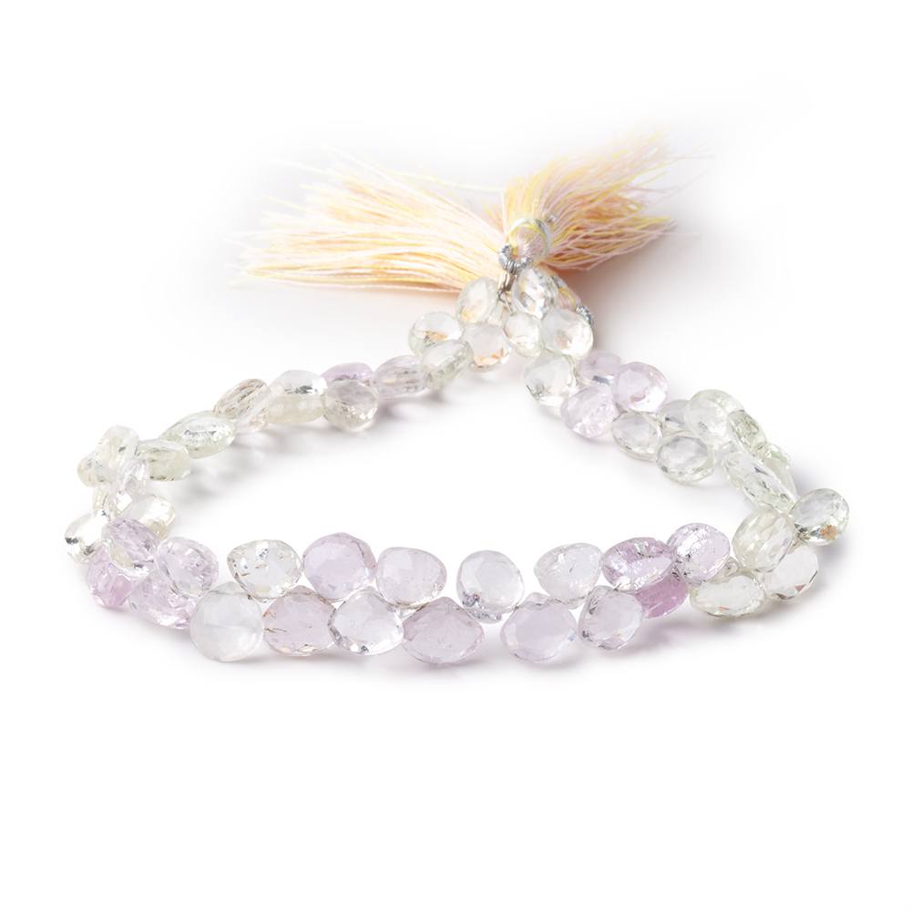 6.5-9mm Kunzite and Hiddenite Faceted Heart Beads 9.5 inch 60 pieces - Beadsofcambay.com