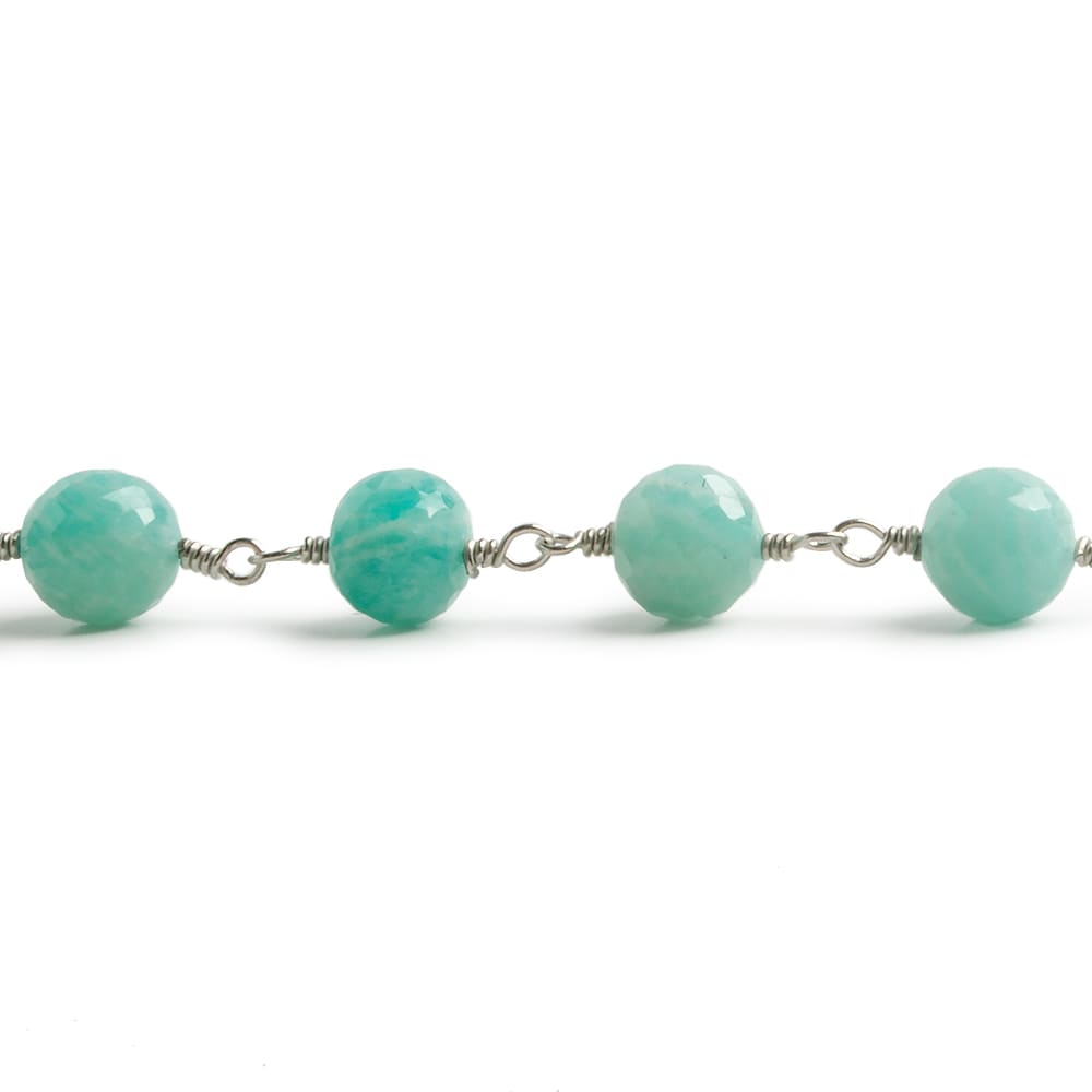 6.5mm Amazonite faceted round .925 Silver Chain by the foot 24 pieces - Beadsofcambay.com