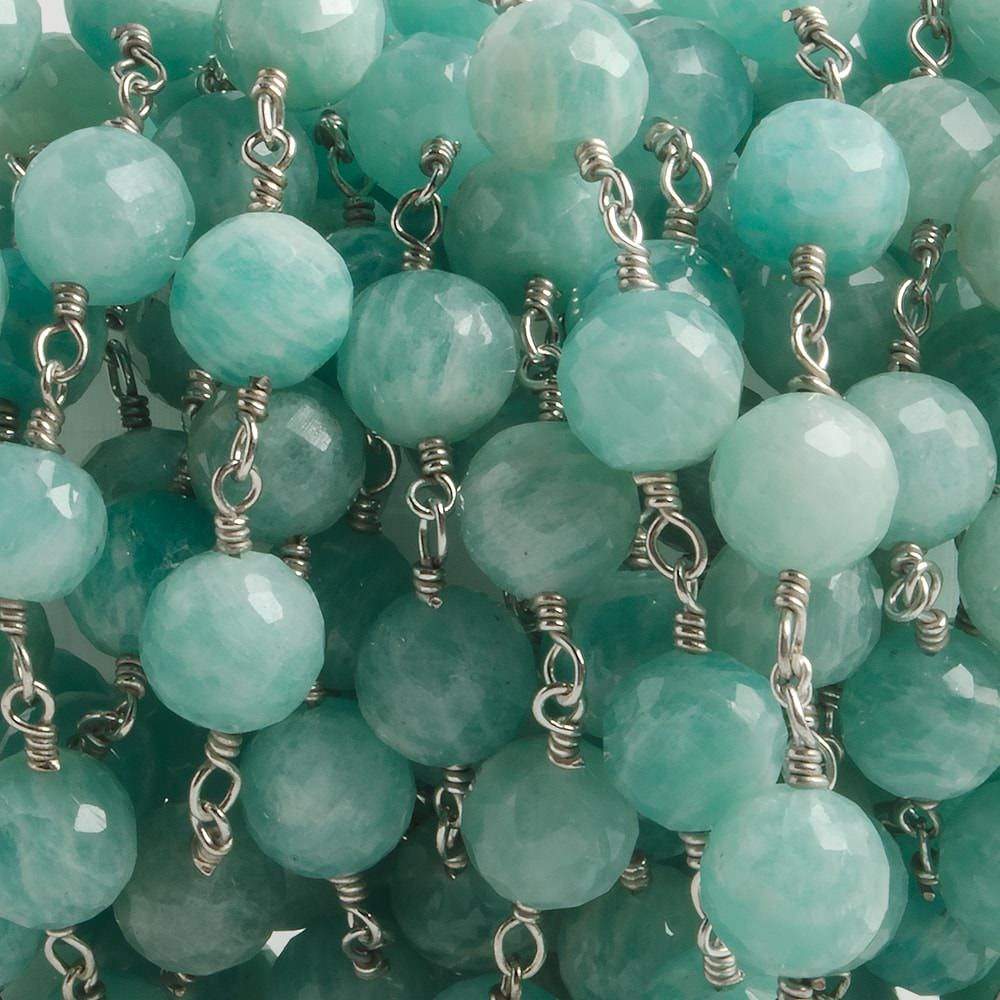 6.5mm Amazonite faceted round .925 Silver Chain by the foot 24 pieces - Beadsofcambay.com